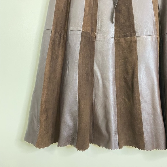 VINTAGE LEATHER SUEDE STRIPED ALINE SKIRT WITH MATCHING LEATHER TIE, ZIGZAG HEM - Picture 6 of 14